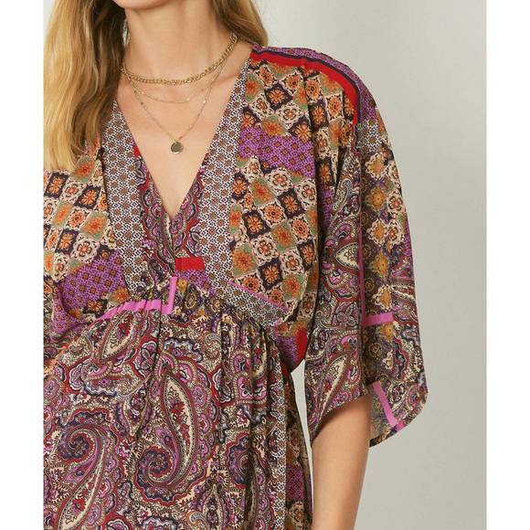 NEW ENTRO mixed print bohemian maxi dress in multi - Picture 5 of 5